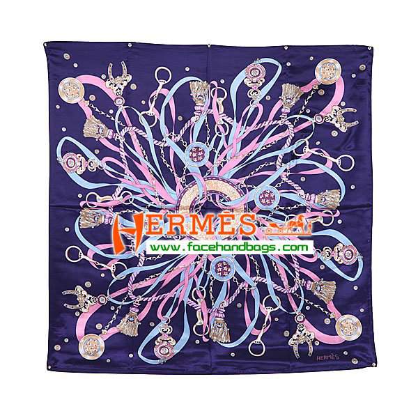 Hermes 100% Silk Square Scarf Purple HESISS 90 x 90 - Click Image to Close